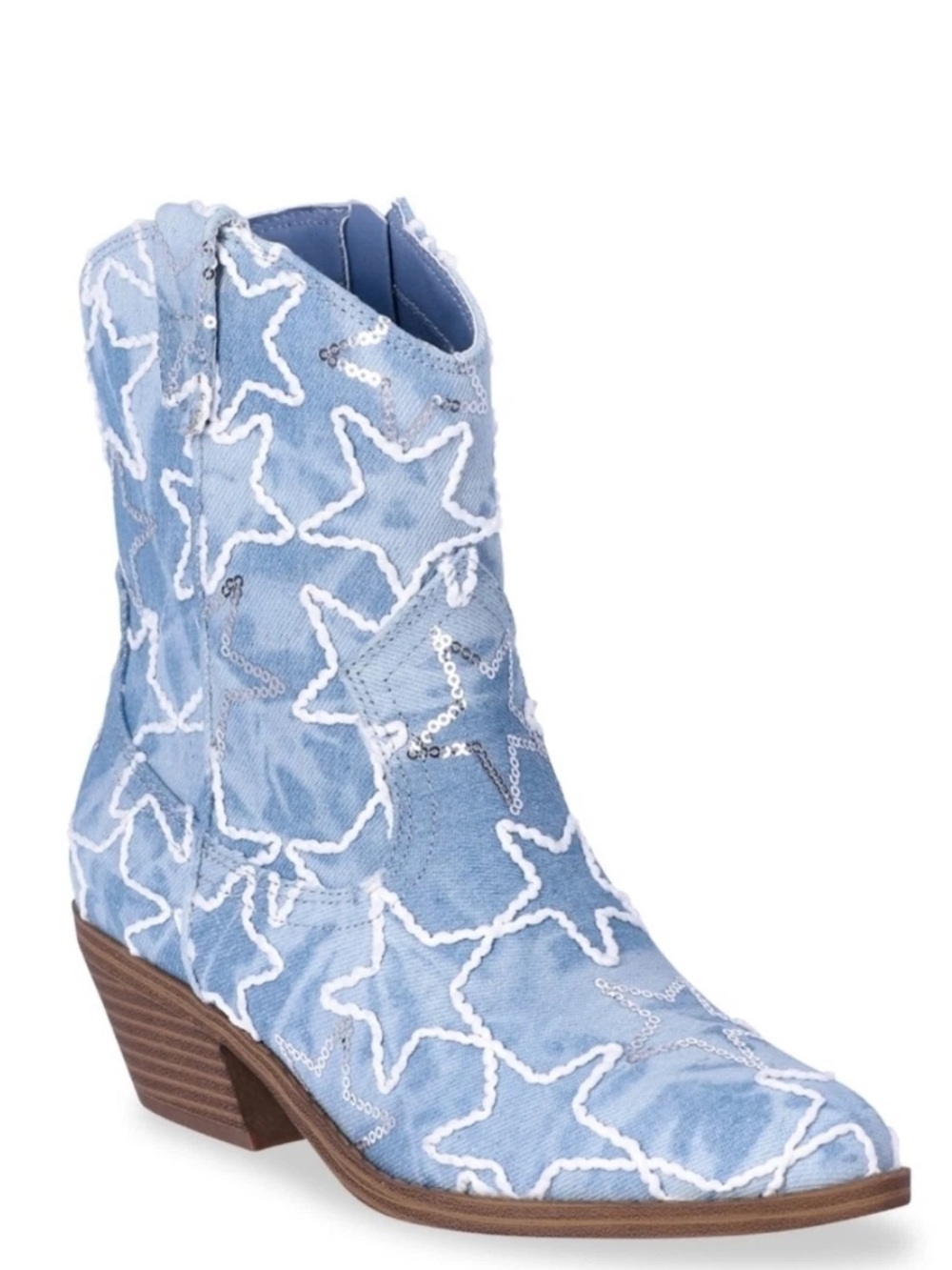 Light Blue Star Embroidered Western Ankle Boot